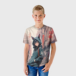 Футболка детская Девушка в худи с ушками, цвет: 3D-принт — фото 2