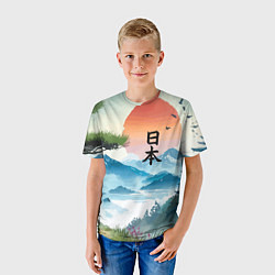 Футболка детская Восход красного солнца - Японский пейзаж, цвет: 3D-принт — фото 2