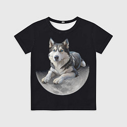 Футболка детская Хаски на луне, цвет: 3D-принт