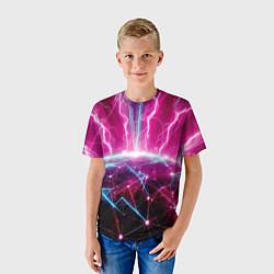 Футболка детская Неоновые молнии ударяют в планету - нейроарт, цвет: 3D-принт — фото 2