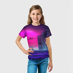 Футболка детская Synthwave неоновый город, цвет: 3D-принт — фото 2