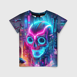 Футболка детская Neon skull in metropolis - future, цвет: 3D-принт