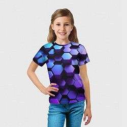 Футболка детская Абстрактные трехмерные фиолетовые гексагоны, цвет: 3D-принт — фото 2