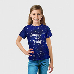 Футболка детская Happy new year паттерн синий со снежинками, цвет: 3D-принт — фото 2