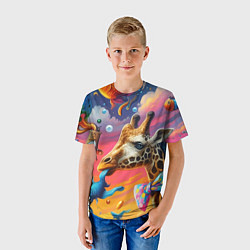 Футболка детская Жираф в бабочке держит во рту рыбу - сюрреализм, цвет: 3D-принт — фото 2