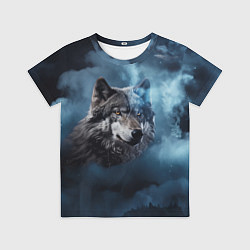 Футболка детская Волк ночное синее небо, цвет: 3D-принт