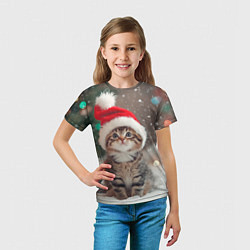 Футболка детская Новогодний котенок и снег, цвет: 3D-принт — фото 2