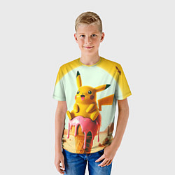 Футболка детская Пикачу сидит на мороженом в пустыне, цвет: 3D-принт — фото 2
