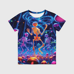 Футболка детская Танец неоновых скелетов под грибами, цвет: 3D-принт