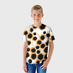 Футболка детская Чёрно-жёлтые шестиугольники на белом фоне, цвет: 3D-принт — фото 2