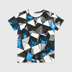 Футболка детская Сине-белые рельефные треугольники на чёрном фоне, цвет: 3D-принт