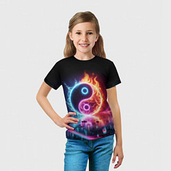 Футболка детская Инь янь - неоновый космос, цвет: 3D-принт — фото 2
