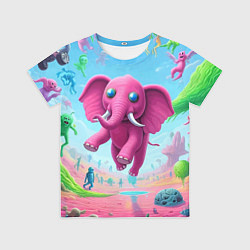 Футболка детская Парящий в воздухе розовый слон - сюрреализм, цвет: 3D-принт