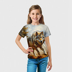 Футболка детская Волк в осеннем лесу, цвет: 3D-принт — фото 2