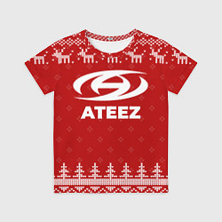 Футболка детская Новогодний Ateez с оленями, цвет: 3D-принт