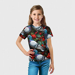 Футболка детская Голуби в рябине, цвет: 3D-принт — фото 2