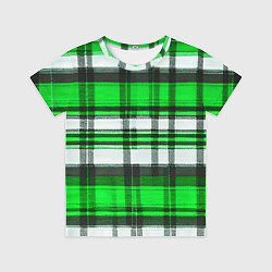 Футболка детская Зелёно-белая ткань в клетку, цвет: 3D-принт
