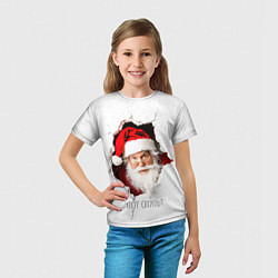 Футболка детская Дед Мороз выглядывает из дыры в стене, цвет: 3D-принт — фото 2