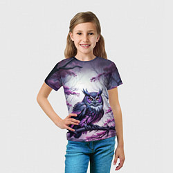 Футболка детская Черно фиолетовая сова сидит на ветке, цвет: 3D-принт — фото 2