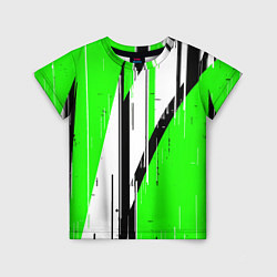 Футболка детская Black and white vertical stripes on a green backgr, цвет: 3D-принт