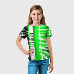 Футболка детская Белые полосы на зелёно-чёрном фоне, цвет: 3D-принт — фото 2