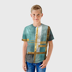 Футболка детская Узоры акварелью бирюзового и золотого цвета, цвет: 3D-принт — фото 2