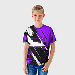 Футболка детская Diagonal black and white stripes on a purple backg, цвет: 3D-принт — фото 2