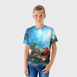 Футболка детская Красные игрушки новогодние, цвет: 3D-принт — фото 2