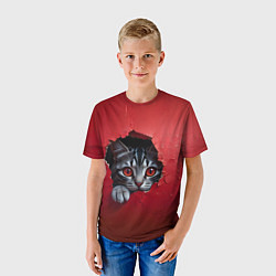 Футболка детская Выглядывающий котик, цвет: 3D-принт — фото 2