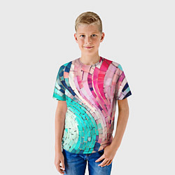 Футболка детская Волнистые розово-голубые плитки, цвет: 3D-принт — фото 2