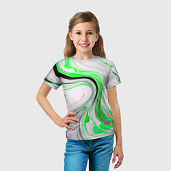 Футболка детская Волнистые чёрно-зелёные линии на белом фоне, цвет: 3D-принт — фото 2