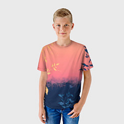 Футболка детская Листья на сине-розовом фоне - нейросеть, цвет: 3D-принт — фото 2