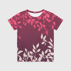 Футболка детская Листья на бордовом фоне - нейросеть, цвет: 3D-принт