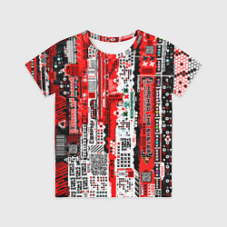 Футболка детская Киберпанк паттерн красный, цвет: 3D-принт