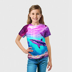 Футболка детская Акула в розовом сиянии, цвет: 3D-принт — фото 2