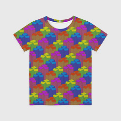 Футболка детская Изометрический узор из разноцветных блоков, цвет: 3D-принт
