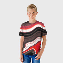 Футболка детская Волнистые горизонтальные чёрно-красные полосы на б, цвет: 3D-принт — фото 2