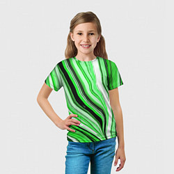 Футболка детская Волнистые вертикальные чёрно-зелёные полосы, цвет: 3D-принт — фото 2