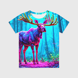 Футболка детская Лось в сереневом свете, цвет: 3D-принт