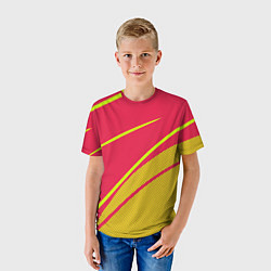 Футболка детская Красно-розовый с салатовым точечный, цвет: 3D-принт — фото 2