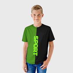 Футболка детская Sport чёрно-зелёный пополам, цвет: 3D-принт — фото 2