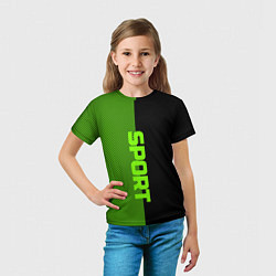 Футболка детская Sport чёрно-зелёный пополам, цвет: 3D-принт — фото 2