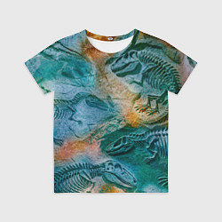Футболка детская Окаменелые динозавры, тропический зеленый, цвет: 3D-принт