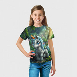 Футболка детская Единорожка в зеленом лесу, цвет: 3D-принт — фото 2