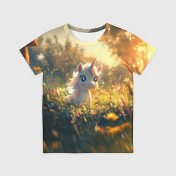Футболка детская Белая маленькая единорожка, цвет: 3D-принт