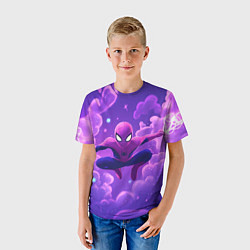 Футболка детская Человек-паук на фоне облаков, цвет: 3D-принт — фото 2