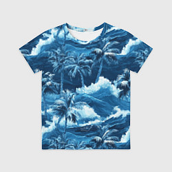 Футболка детская Пальмы и волны - голубые оттенки паттерн, цвет: 3D-принт