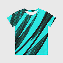 Футболка детская Неоновый голубой с чёрным абстракция с полосами, цвет: 3D-принт