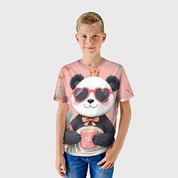 Футболка детская Панда с поздравлениями и с цветами, цвет: 3D-принт — фото 2