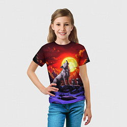 Футболка детская Белый волк воет на луну, цвет: 3D-принт — фото 2